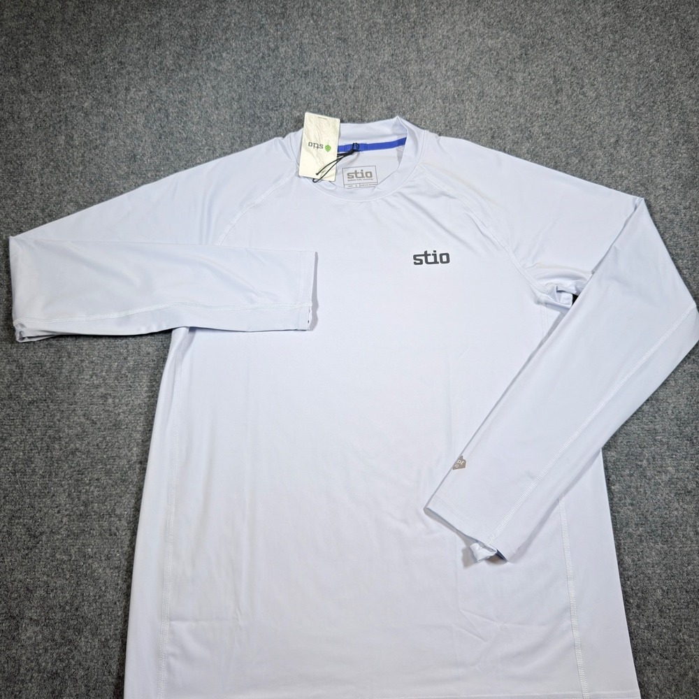 Stio Hyles Crew LS Shirt Men Large January Sky Blue UPF 50 Performance NWT